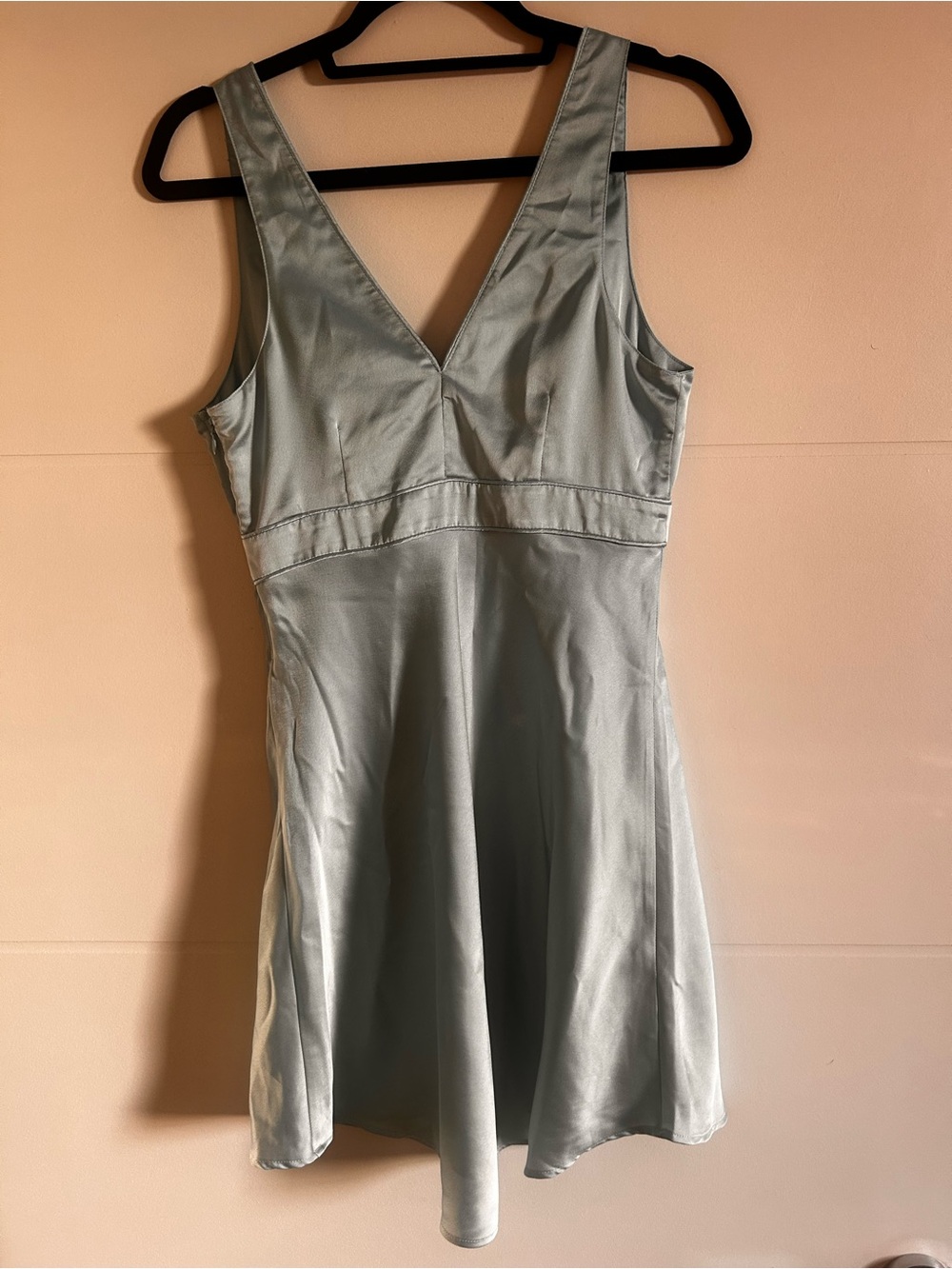 V-Neck Light Blue Mini Fit-and-Flare Dress